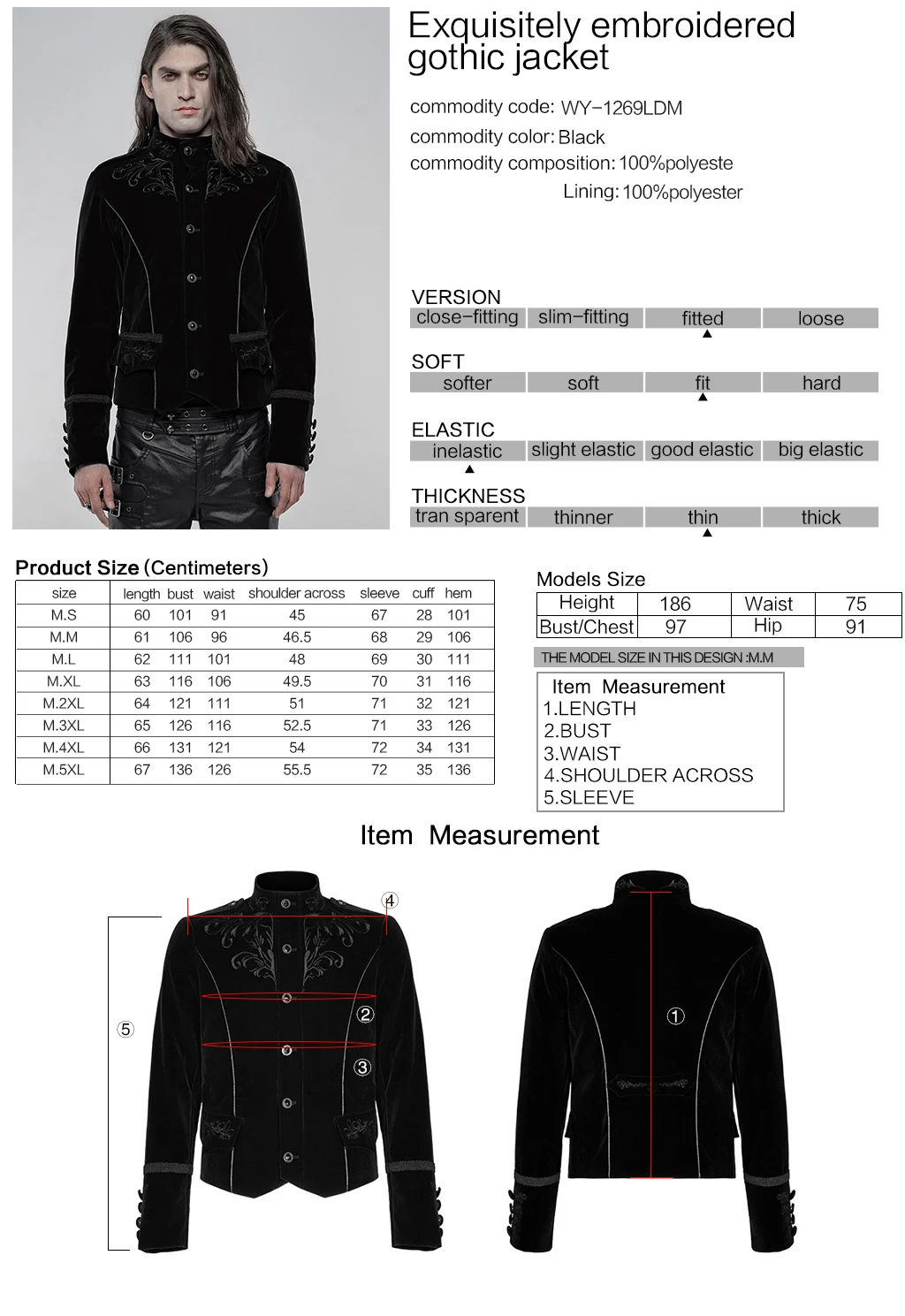 

PUNKRAVE New Men's Gothic Exquisitely Embroidered Jacket Gorgeous Vintage Banquet Prom Gown