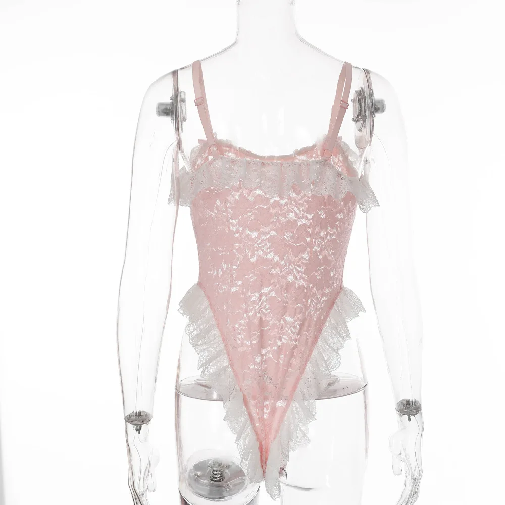 

party night pink one piece sexy corset women lace seethrough sleeveless jumpsuits