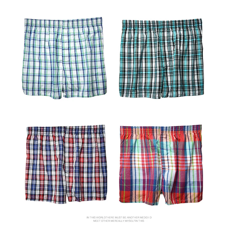 

Трусы-боксеры мужские 4 шт./лот, нижнее белье из 100% хлопка, свободные дышащие, большие размеры, классические клетчатые чесаные трусы