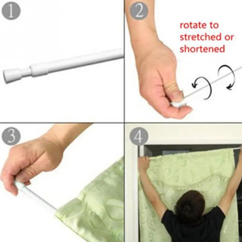 

Adjustable 60-110cm Round Shower/Wardrobe Curtain Hanging Rods Voile Extendable Sticks Household Telescopic Pole Loaded Hanger