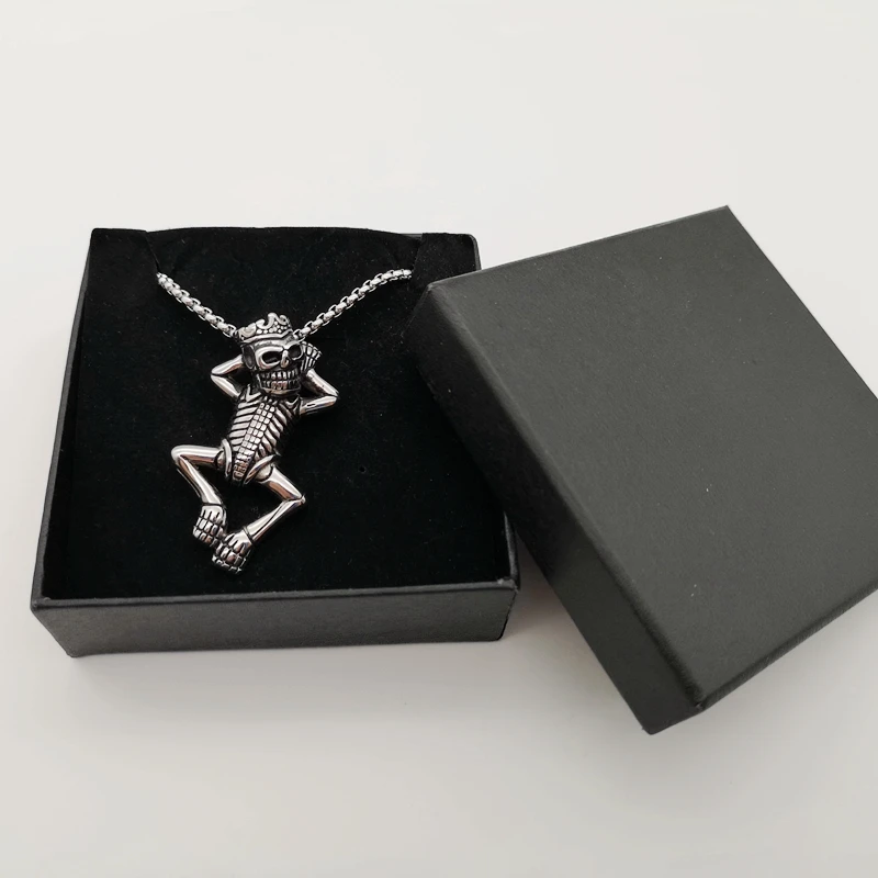 VIntage 5 mini crown skeleton pendant necklace 316L stainless steel men Gothetic skull necklace Skeleton jewelry