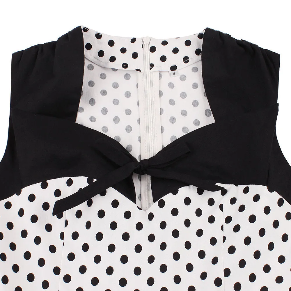 Женское винтажное платье в черный горошек размера плюс летнее без рукавов с