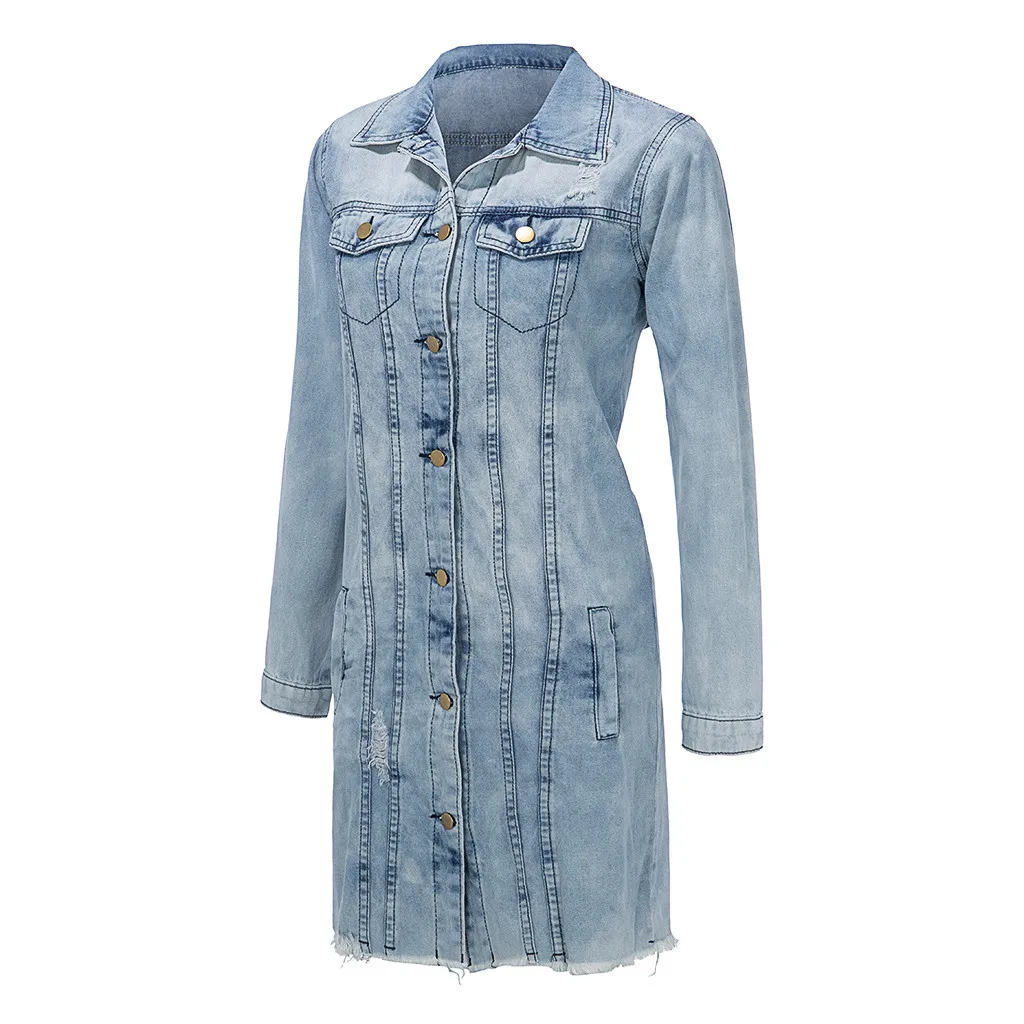 Осенне зимняя Корейская джинсовая куртка для женщин тонкое длинное базовое