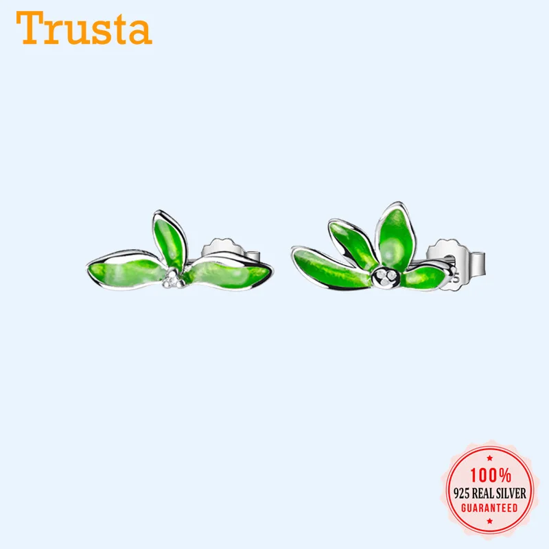 Женские серьги гвоздики из серебра 925 пробы с зелеными листьями|Серьги-гвоздики| |