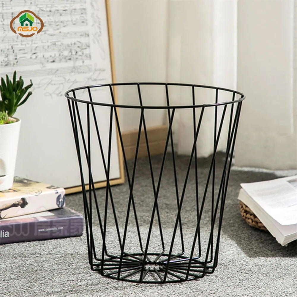 

MSJO Trash Can Nordic Iron Art Dustbin Waste Clean Trash Bin Shelf Household Decor European Bathroom Clothes Paper Basket