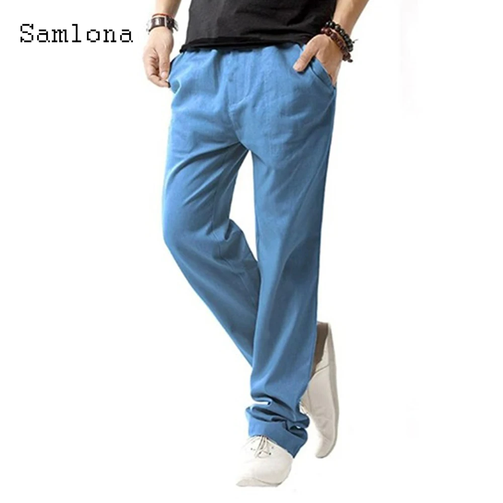 Fashion 2021 Spring Autumn Casual Linen Pants Plus Size Men Straight Trouser with Pocket Outdoor Leisure Pants Sexy Men Clothing