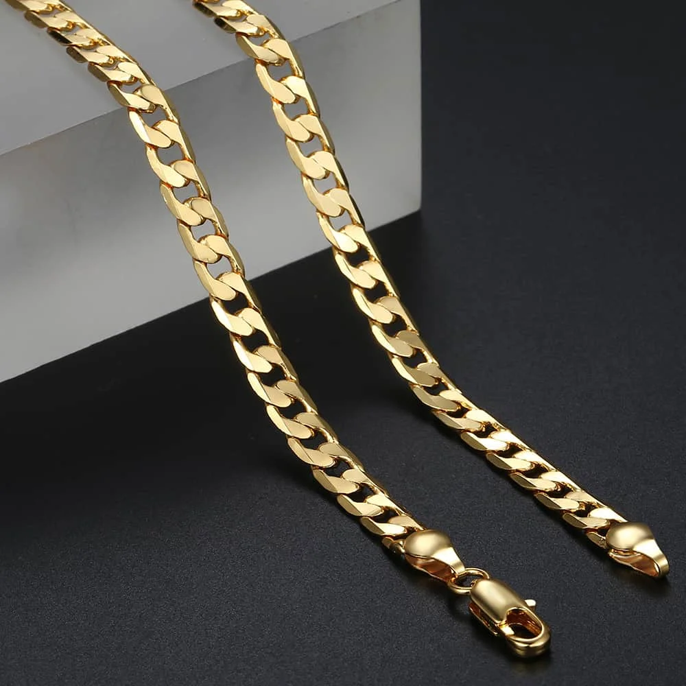 5mm Mens Womens Necklace Chain Cut Flat Curb Cuban Link 585 Rose Yellow Gold Color GNM89 |