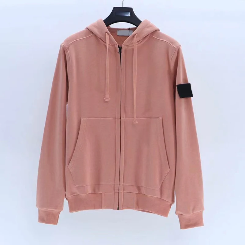 

Толстовки мужские и женские, свитшот, розовый свитер на молнии с капюшоном и карманами, свободные топы с вышивкой на рукавах MA123, весна-осень