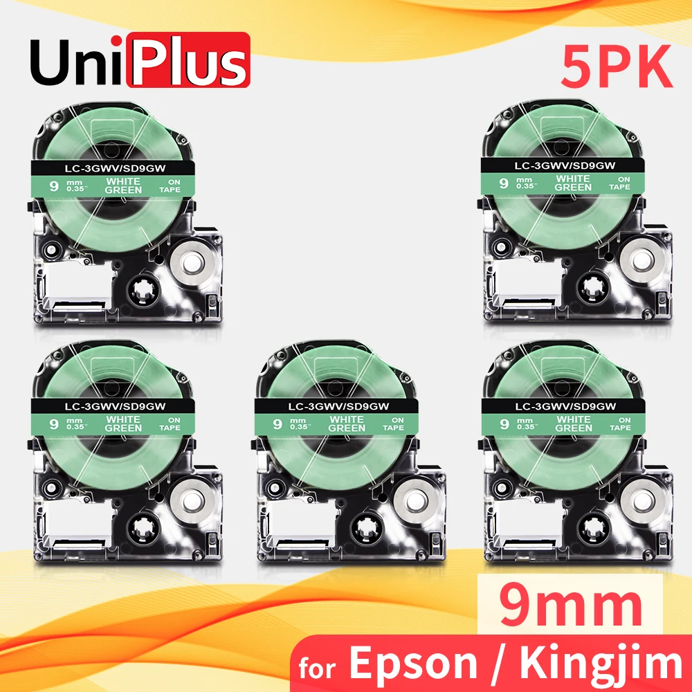 

UniPlus 9mm Label Tape Compatible Epson Label Maker SD9GW LK-3GWV White on Green Label Cassette for Kingjim Epson LW700 L W1000P