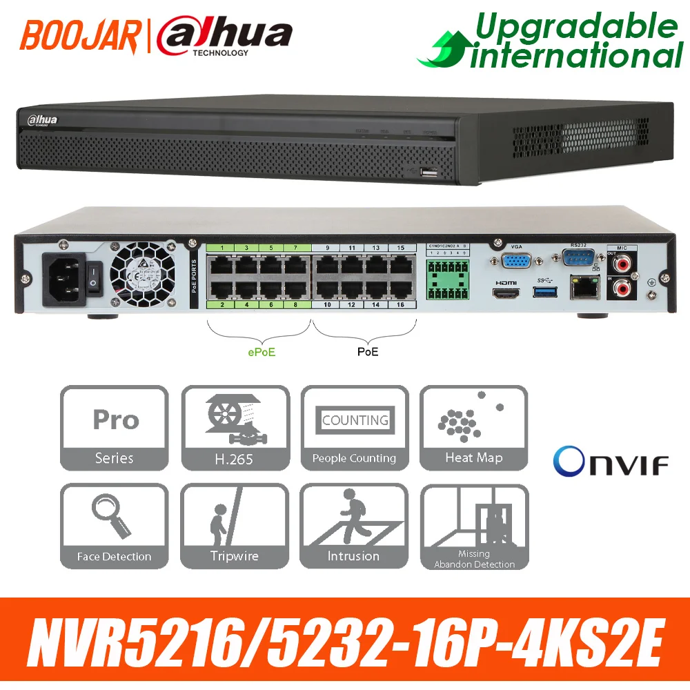 Dahua NVR 4K люди счетные NVR5216 16P 4KS2E NVR5232 Тепловая карта 16poe порт 1 8 PoE поддержка 800m ePoE &