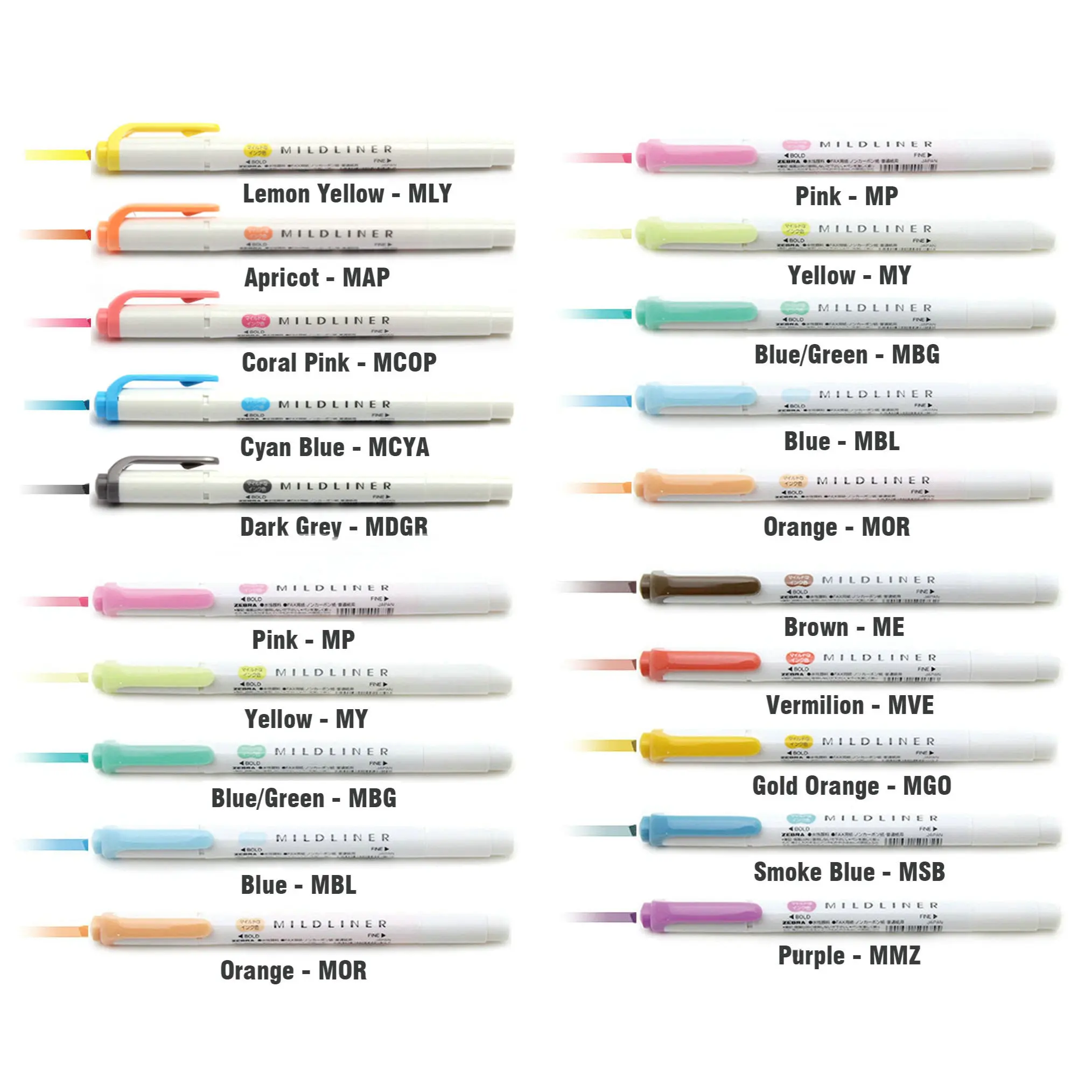 Японские Канцтовары Zebra Mildliner двусторонний маркер тонкий/смелый 20 цветов