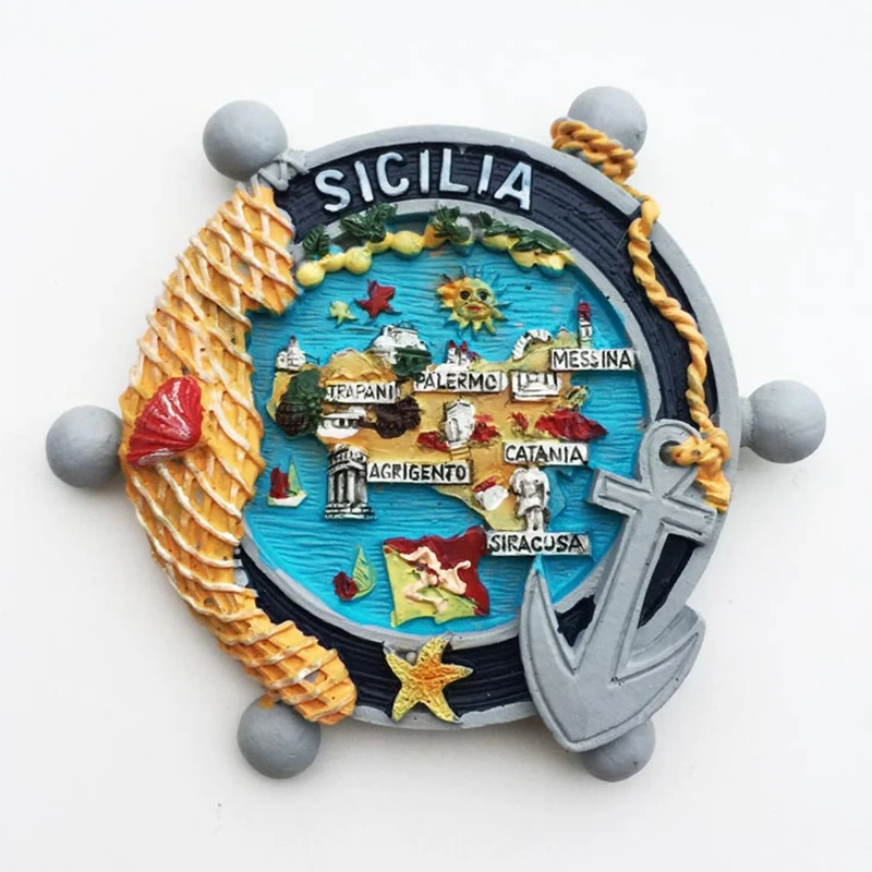 

New Hand-painted Italy Sicily Rudder 3D Fridge Magnets Tourism Souvenirs Refrigerator Magnetic Stickers Gift