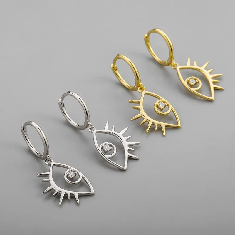 

925 стерлингового серебра Панк глаза очарование серьги-гвоздики в виде капель с кристаллами в форме для женщин и девочек вечерние ювелирные ...