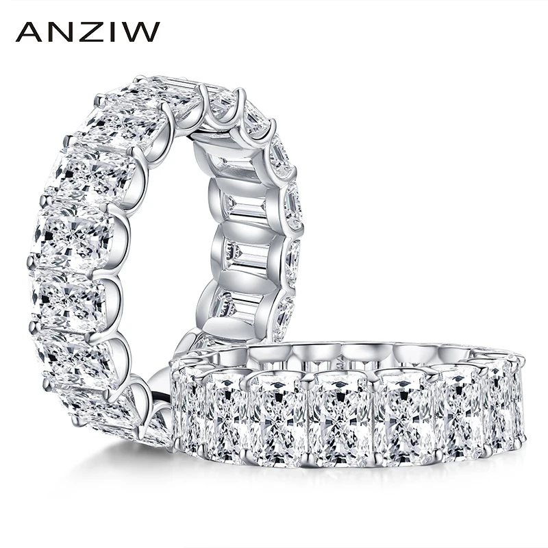 

ANZIW 925 Sterling Silver Rings for Women Radiant Cut Eternity Zircon Ring Simulated Diamond Bridal Wedding Engagement Jewelry
