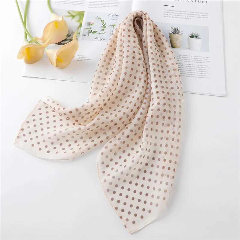 

70cm Square Hair Scarf for Women Chiffon Neck Scarves Foulard Female Dot Neckerchief Bag Tie Silk-like Thick Bandana Kerchief