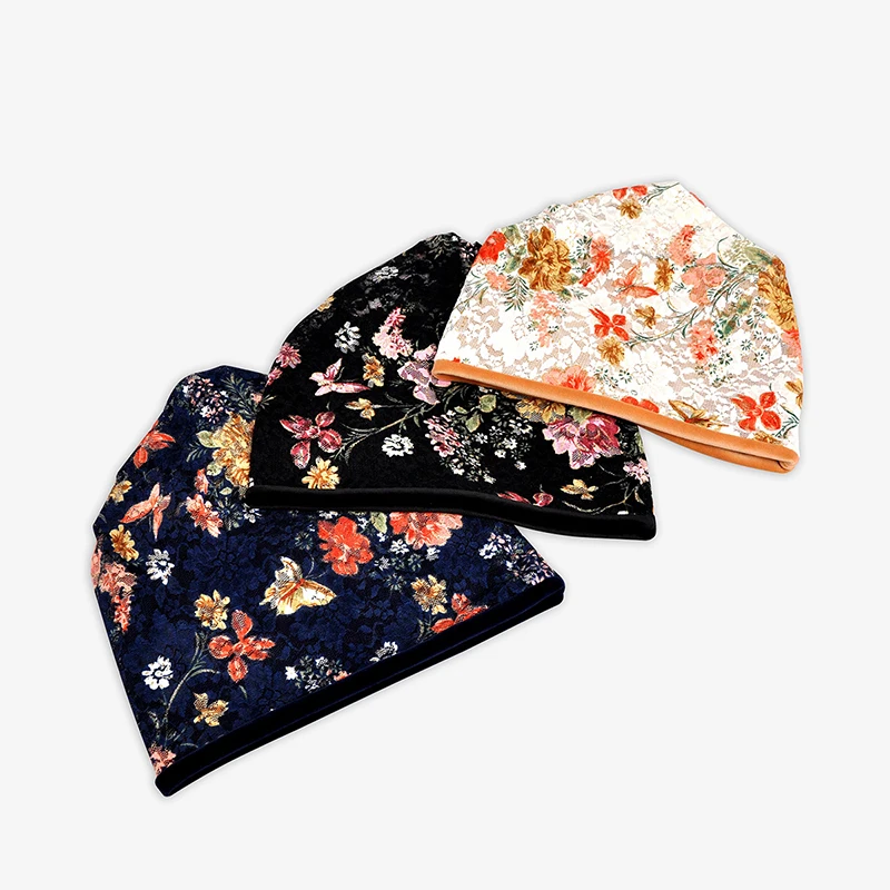 Женские шапочки зимние Утепленные бархатная подкладка шапка женский тюрбан Два