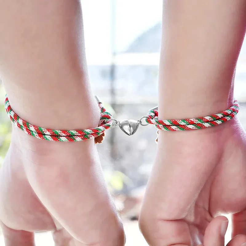 

Christmas gift decoration magnet buckle design braided rope couple bracelet pair