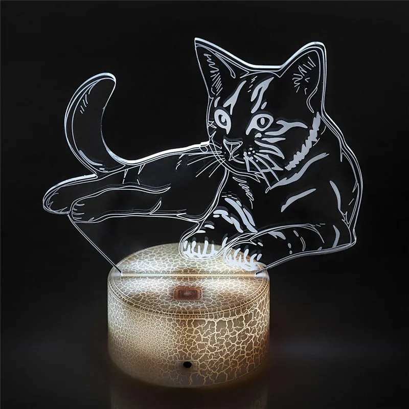7 Colorful Cat 3D Lamp Acrylic LED Night Light USB Touch Sensor Remote Control Children Cute Bedroom Kids Gifts | Лампы и освещение