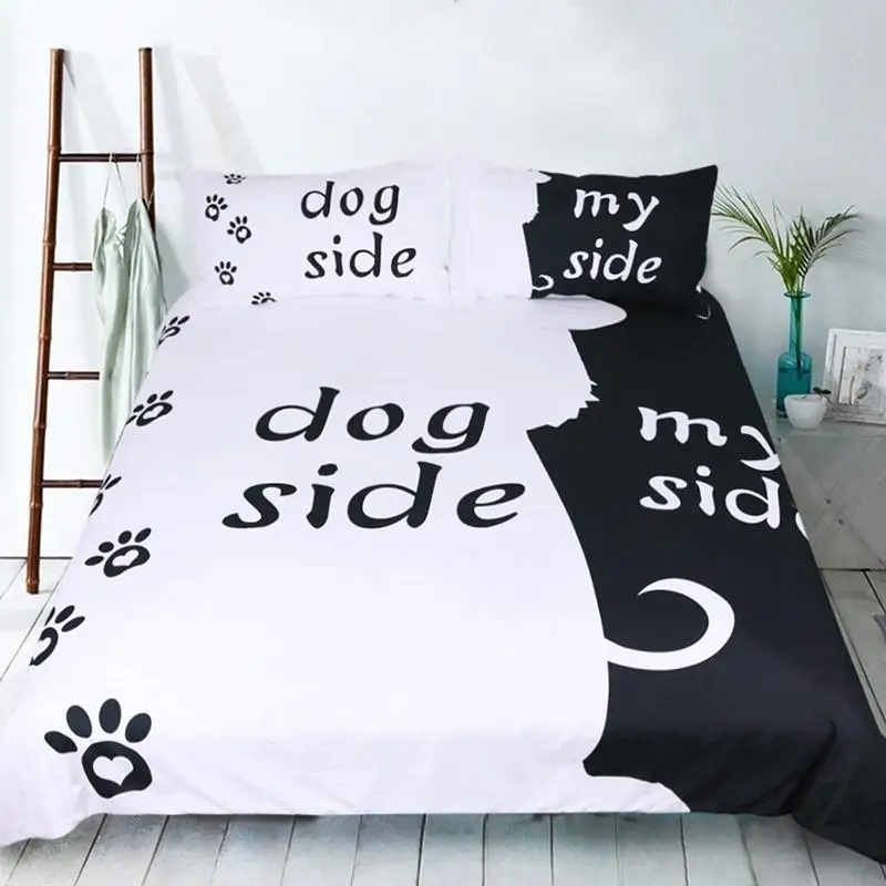 

Cat side my side Words Bedding set Duvet Cover With Pillowcases Twin Full Queen King Size Bedclothes 3pcs home textile