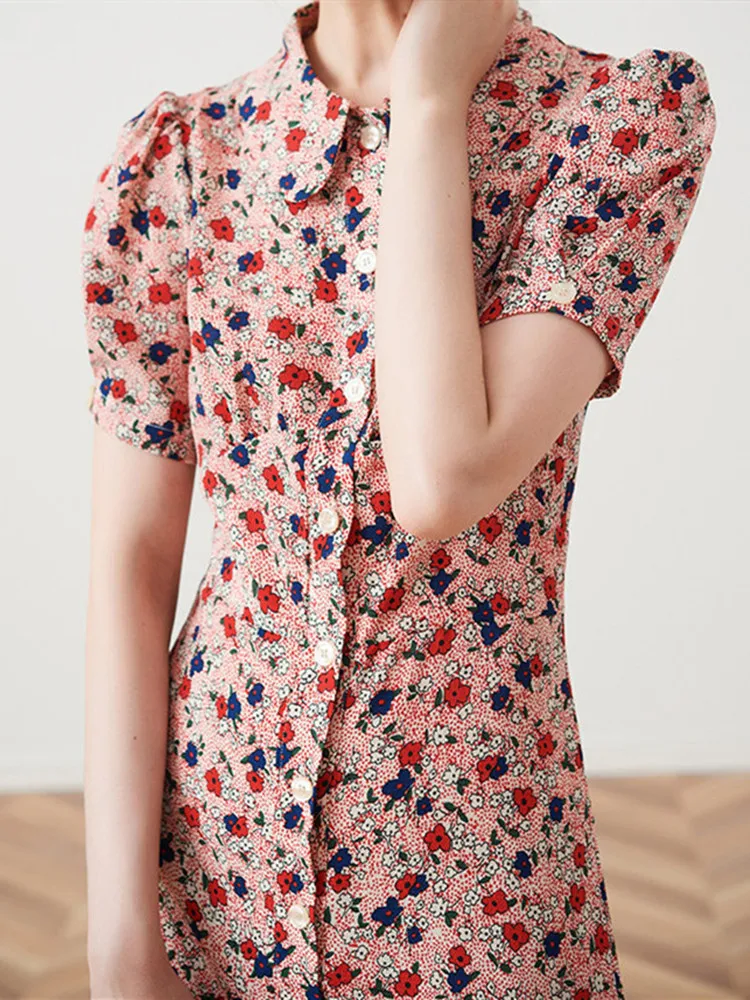 Женское винтажное платье миди с отложным воротником Летнее Длинное цветочным