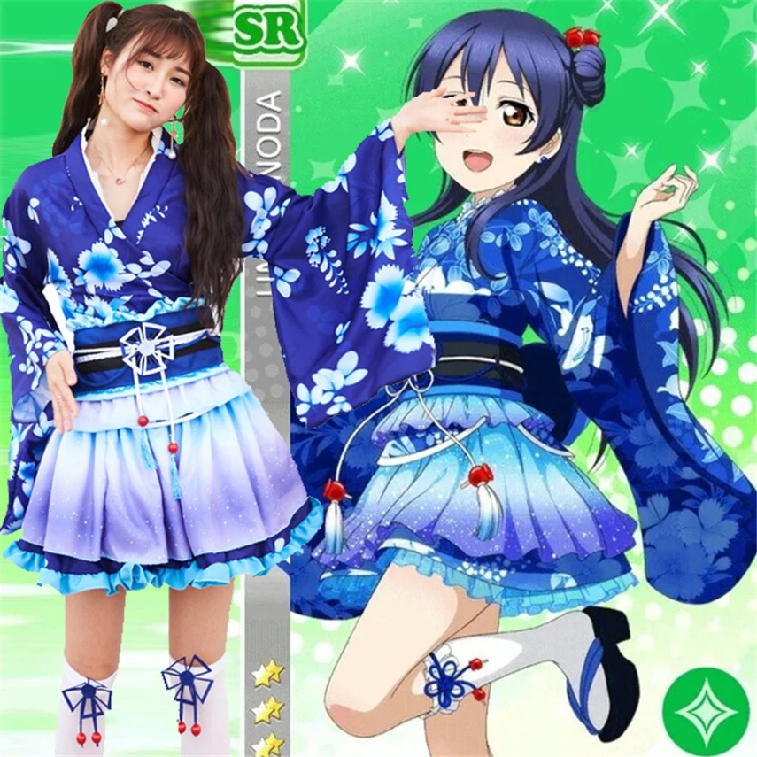 

Anime Lovelive Japanese Traditional Kimono Dress Fashsion Stage Performance Cosplay Costume Love Live for Women Girls Robe Set