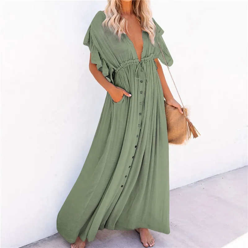 

Sexy Bikini Cover-ups Long White Tunic Casual Summer Beach Dress Elegant Women Beach Wear Swim Suit Cover Up