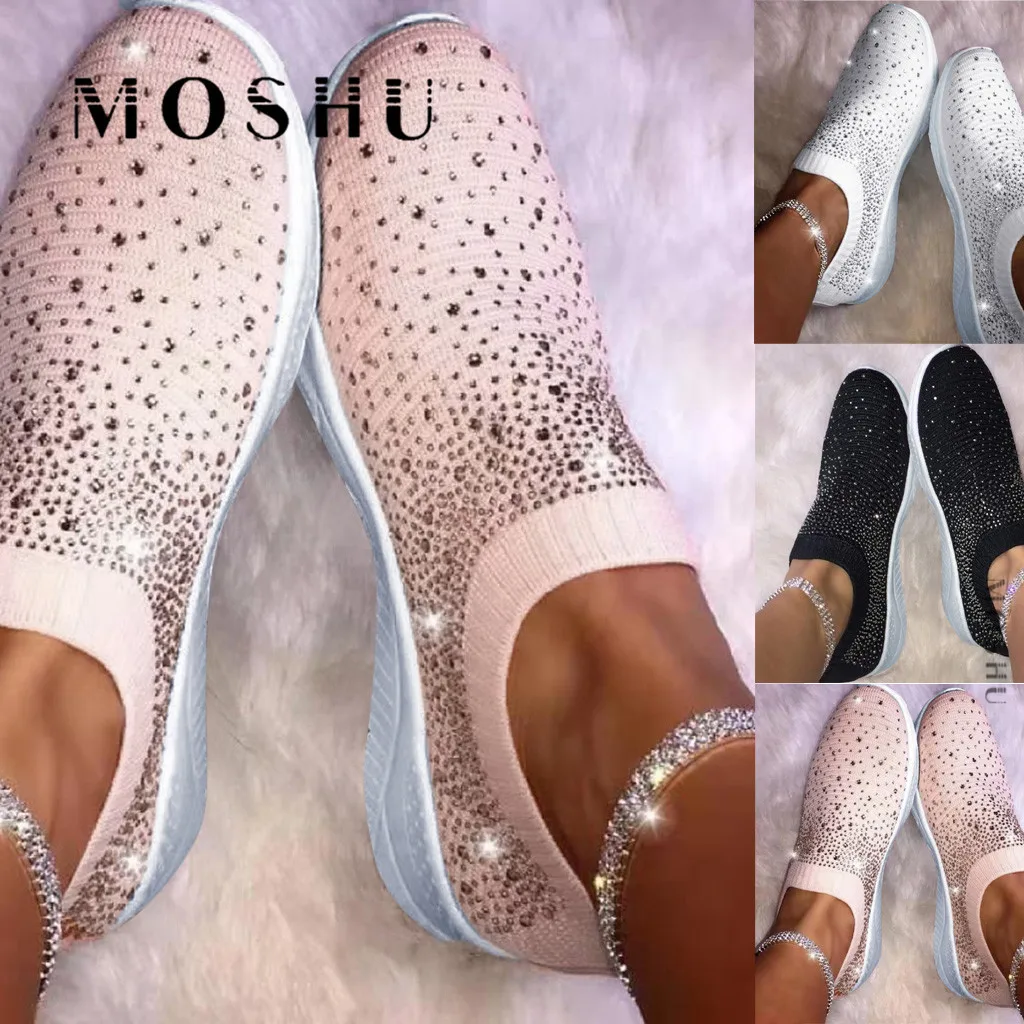 Fashion Sock Sneakers Women Bling Vulcanized Shoes Woman Tenis Feminino Casual Slip on Loafers Shoes Zapatos De Mujer
