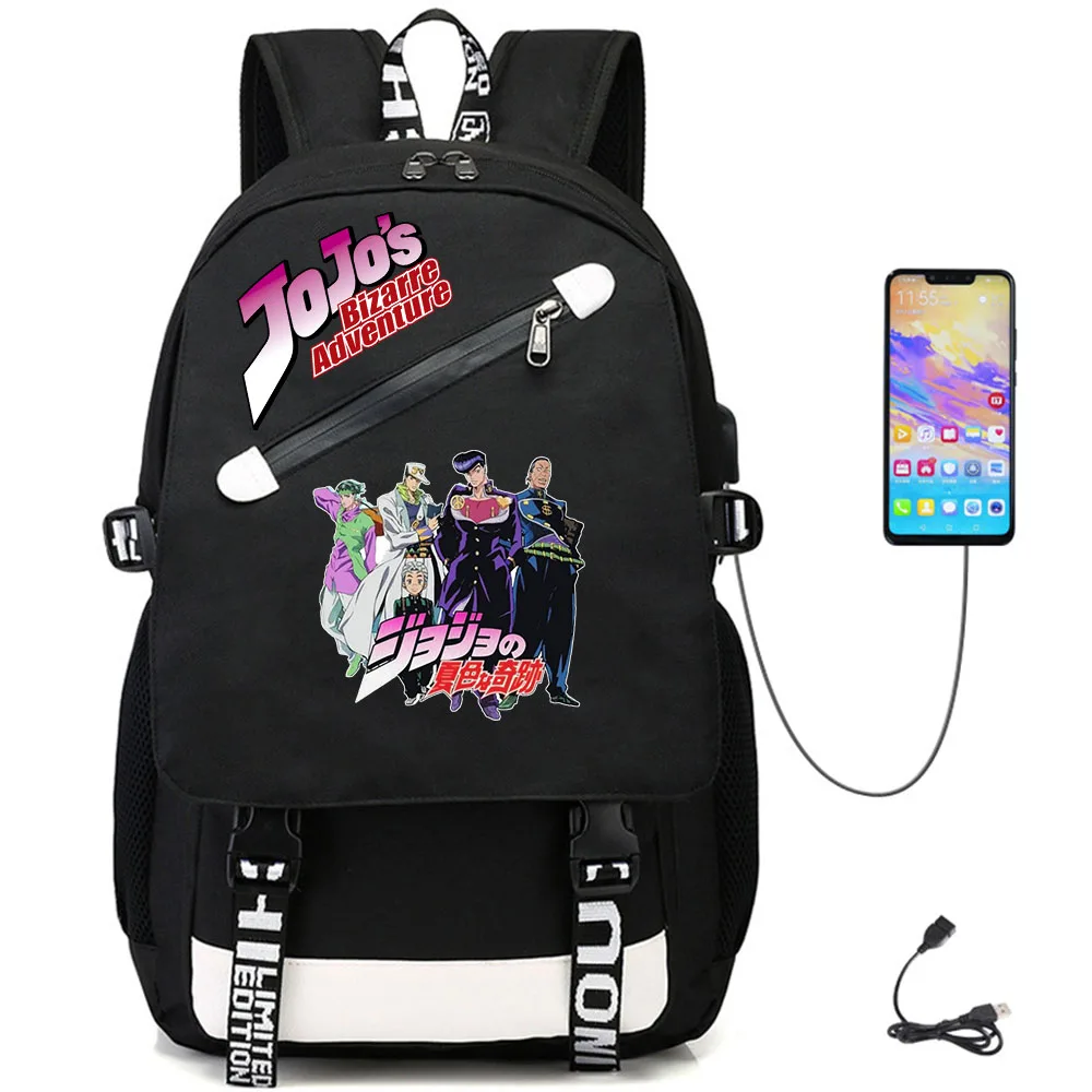

Anime JoJo's Bizarre Adventure USB Schoolbag Student Oxford Teenger Packsack Fabric Unisex Backpack High Quality Laptop Bag