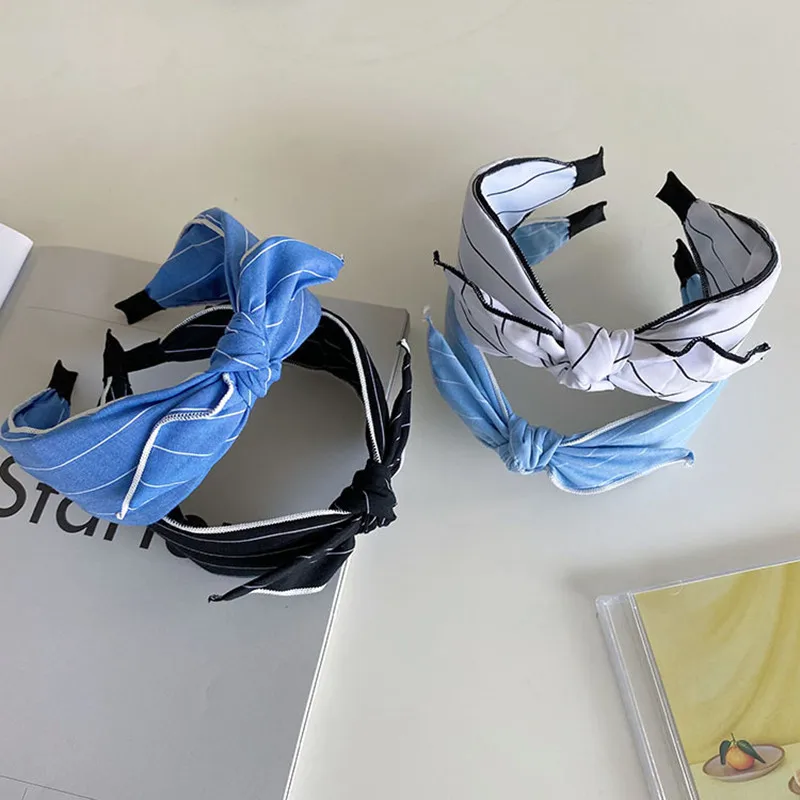 

Bowknot headbands fashion hair accessories women fabric striped rabbit ears wide brim hairband boutique wash hair bands headwear