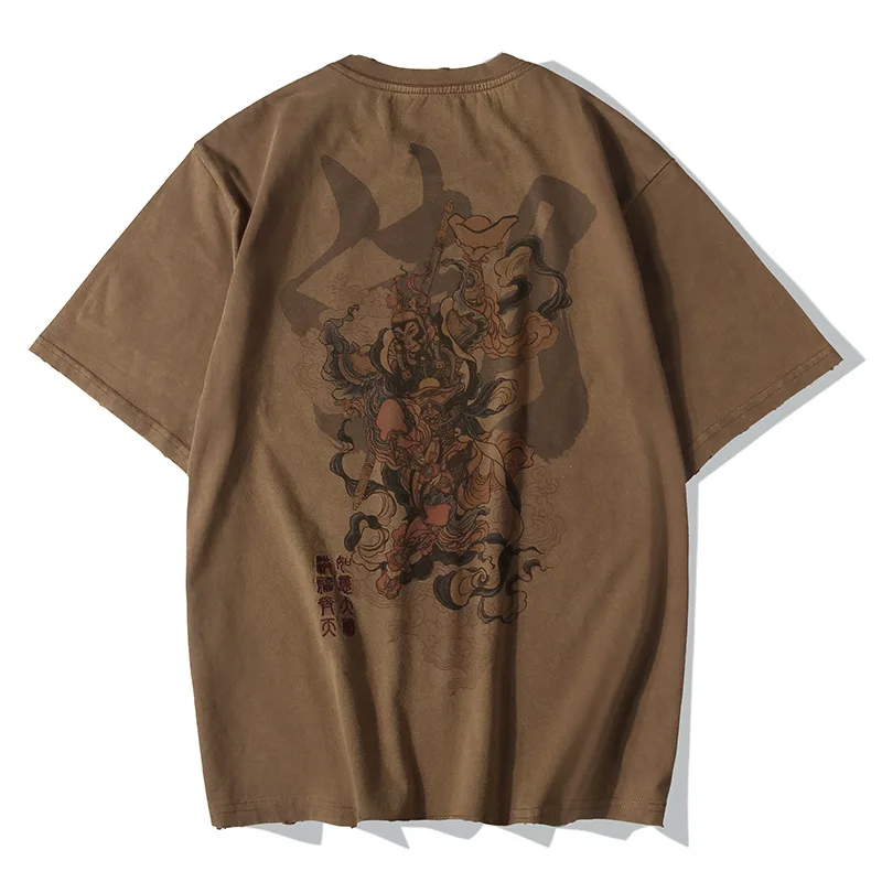 

New Retro Monkey King Embroidery Men's T-Shirt Streetwear Style Cotton Hip-Hop Casual Plus Size Clothes S-4XL