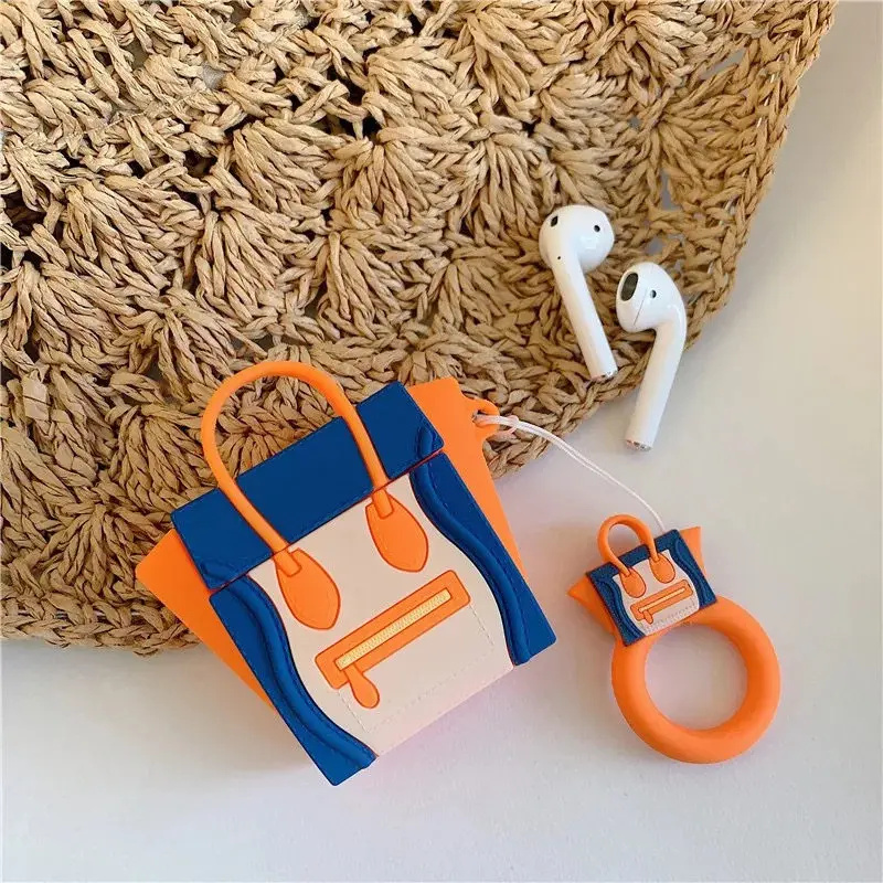 Роскошный 3D бренд Tote смайлик силиконовый шнурок Bluetooth беспроводные наушники чехол для Apple AirPods 1 2 сумка для наушников коробка - Цвет: E