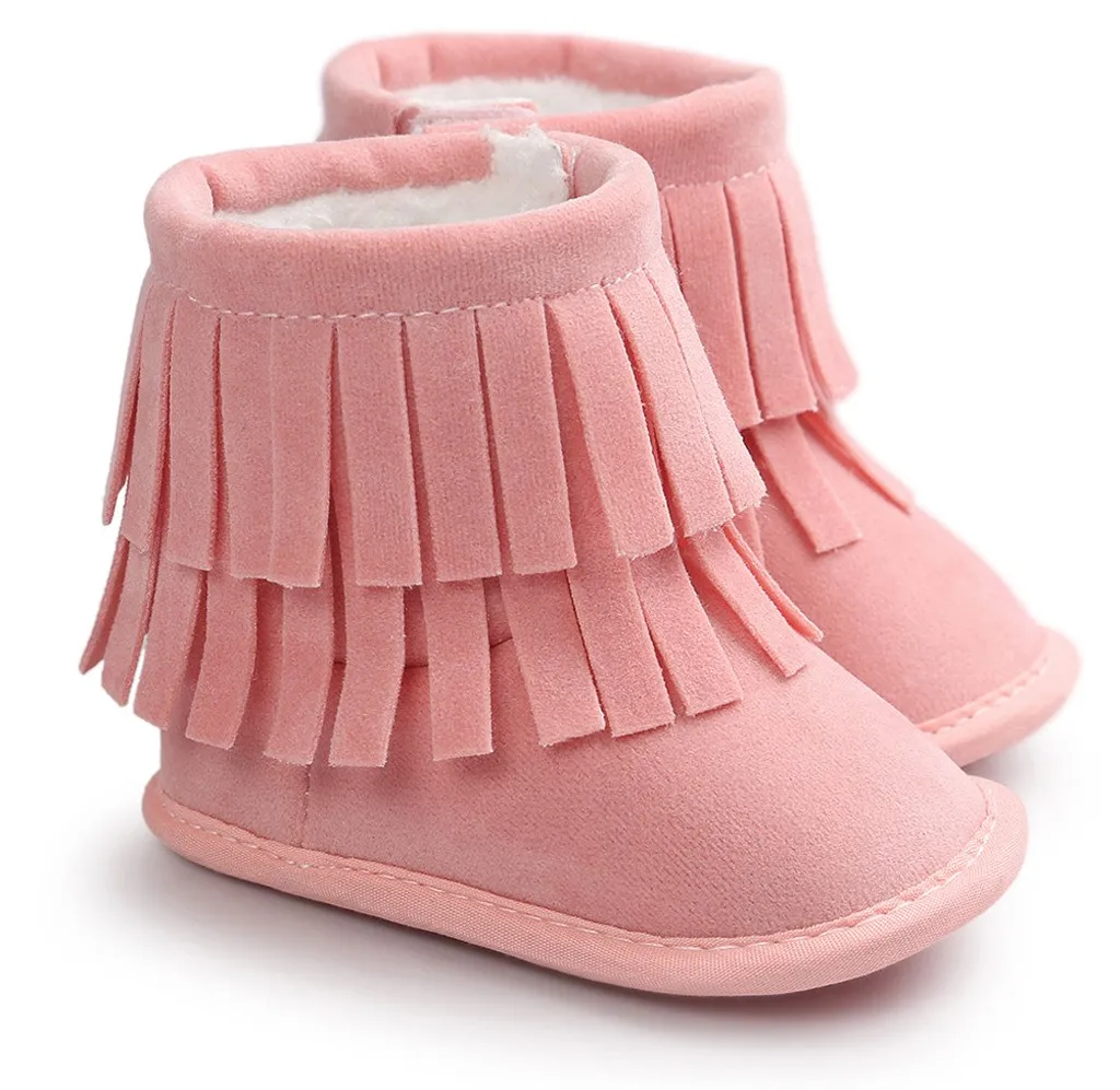 Детские двухслойные мягкие зимние ботинки с кисточками мягкий детский пинетки