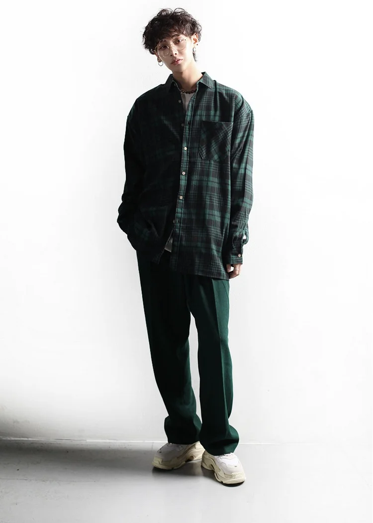 

Autumn men's temperament loose drape Korean front pleated wide leg straight pants casual pants