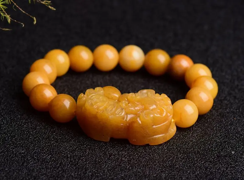 Натуральные желтые нефритовые бусины 10-12 мм браслет храбрости войск китайский