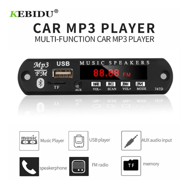 Mp3 плеер Kebidu с Bluetooth декодер USB 3 5 мм AUX аудиоплата FM радио TF автомобильный комплект