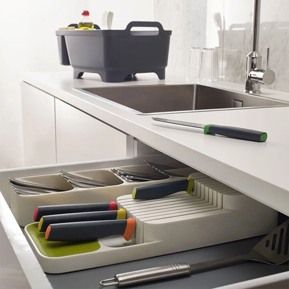 

Knife Block Holder Plastic Cutlery Drawer Organizer Tray Knives Utensil Rack Universal Knife Stand Organizer Kitchen Storage