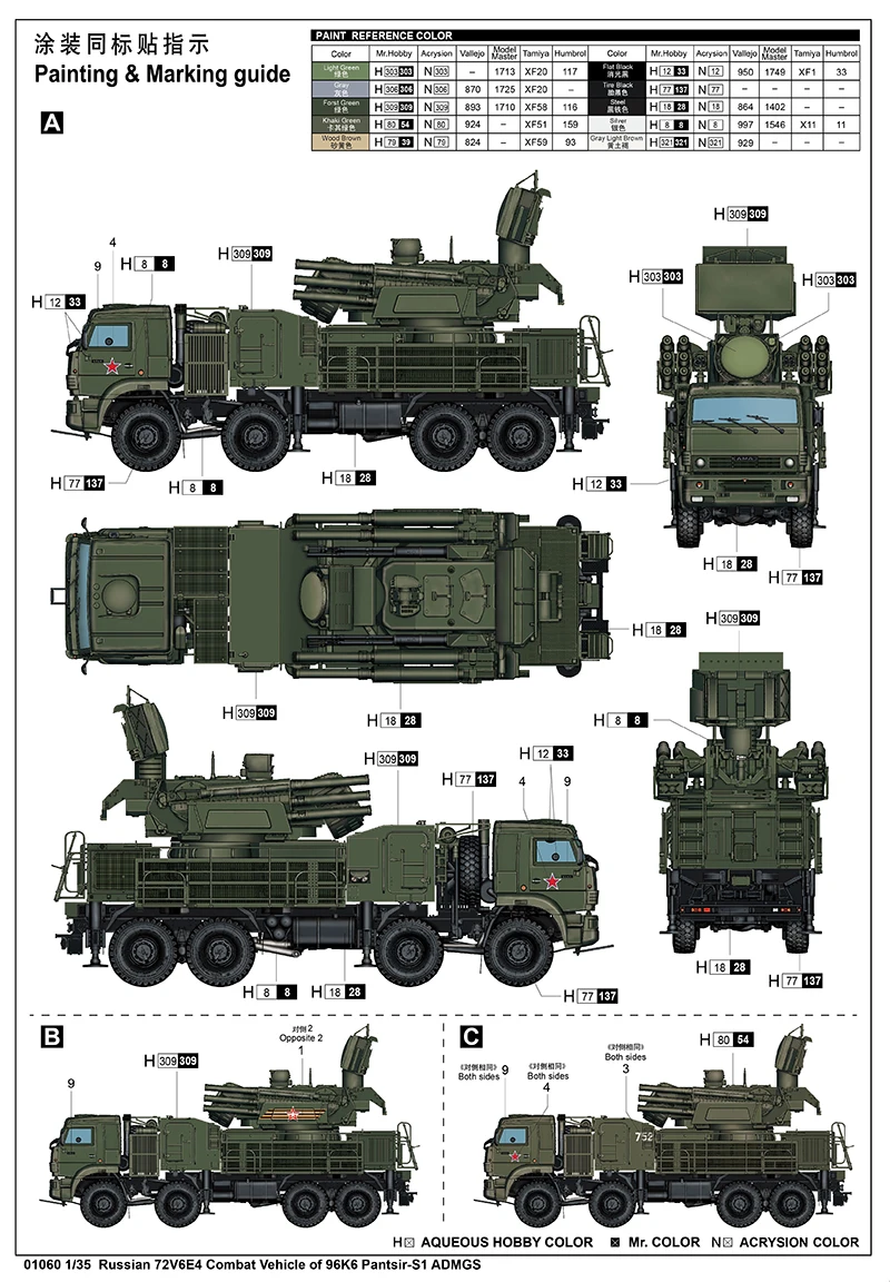 Trumpeter 01060 1/35 российский 72V6E4 боевой автомобиль 96K6 Pantsir-S1 ADMGS-масштаб модельного комплекта