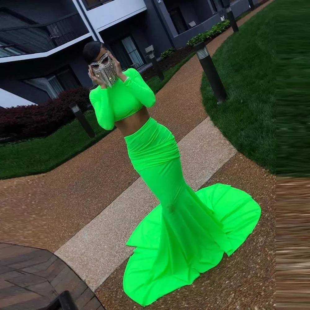 

Mermaid / Trumpet Jewel Sweep/Brush long-sleeved Fold\Ruffle Floor length Draped Evening Dresses Fashion 2021