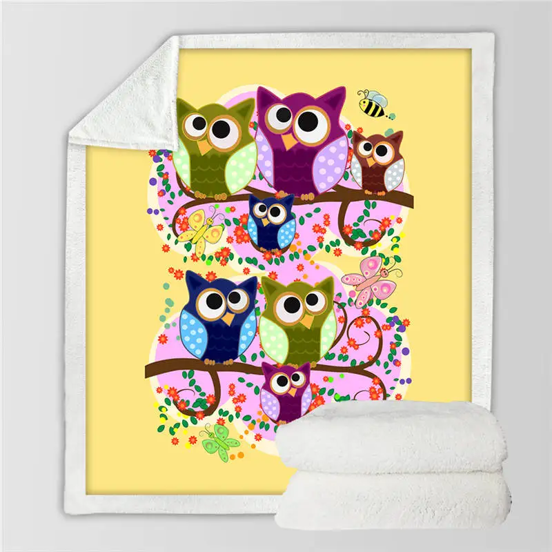 Owl 007 BeddingOutlet пушистое одеяло с совами, красочное пушистое одеяло с птицами, шерпа, акварельные постельные принадлежности, Галактическое одеяло s для кроватей 150x200 см - Цвет: Owl 007