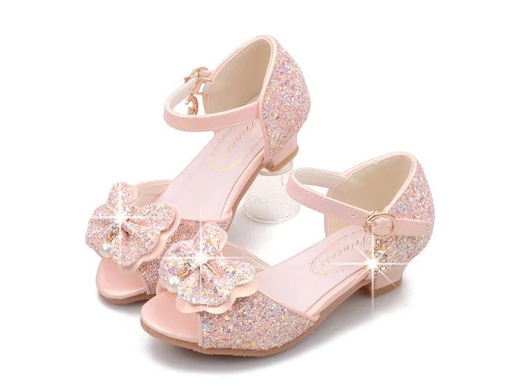 Sandalias de cristal para ni&ntilde;os, calzado elegante de tac&oacute;n alto con lazo brillante, para fiesta de boda, 2022-4