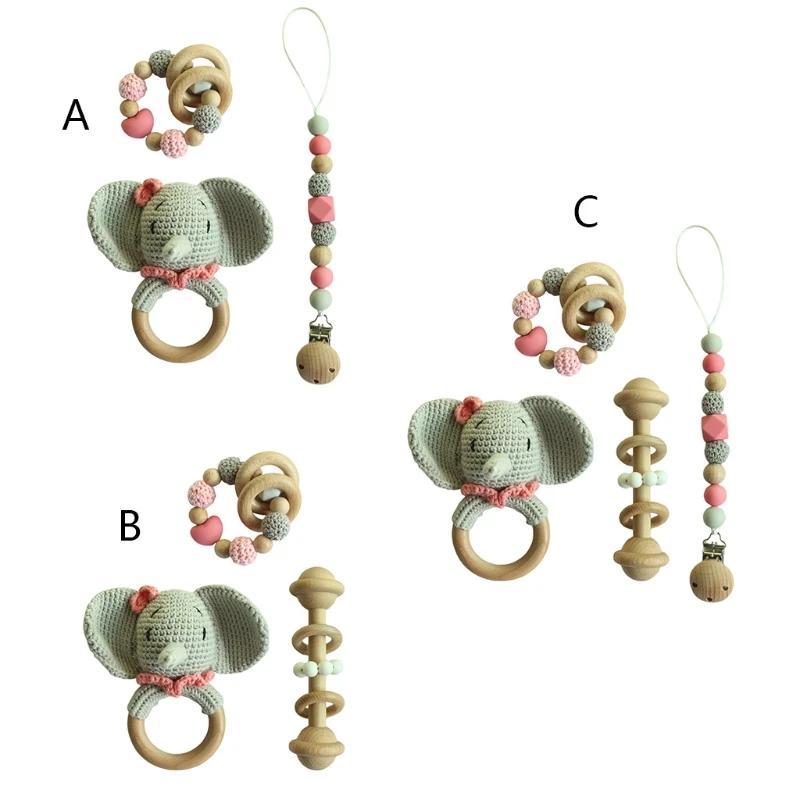 

2021 New Baby Pacifier Clip Teething Bracelet Crochet Soother Infants Rattle Teether Toy
