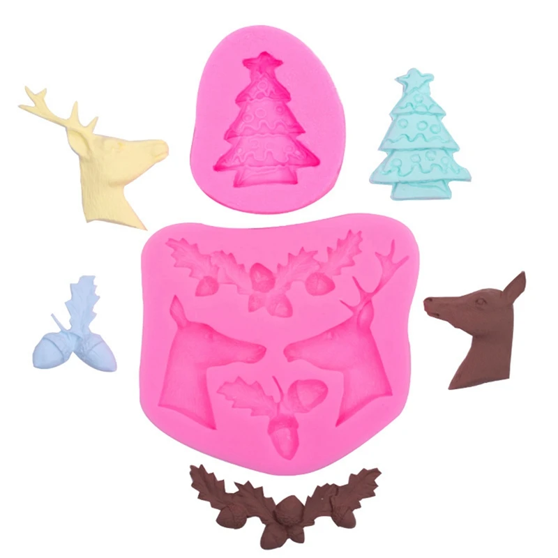 

New Christmas Silicone Mold Deer Head Pine Cone Mold Chocolate Cake Decoration Tool Clay Craft Mold Baking Accessories