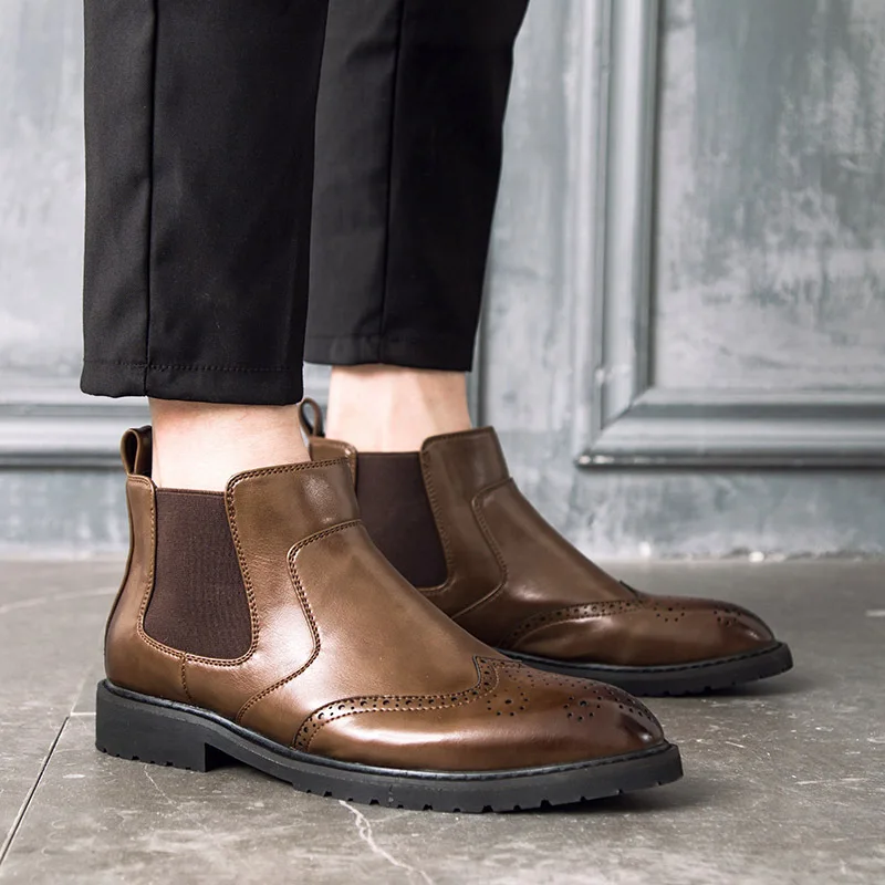 Итальянские брендовые Дизайнерские мужские ботинки челси для отдыха обувь с