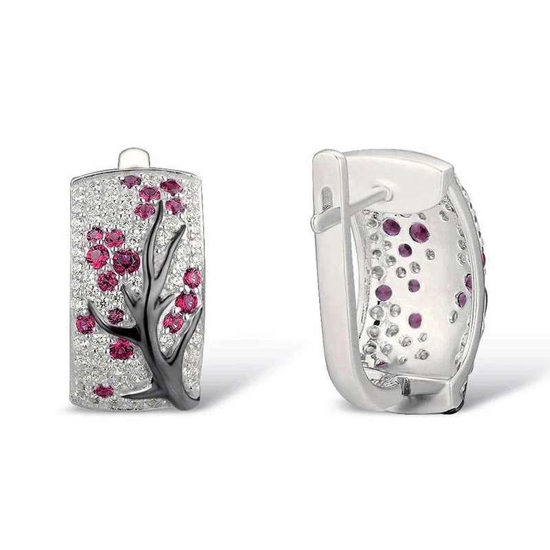 Creative Big White Red Stone CZ Earrings Luxury Silver Color Wedding Band Ring Promise Women Engagement Jewelry | Украшения и