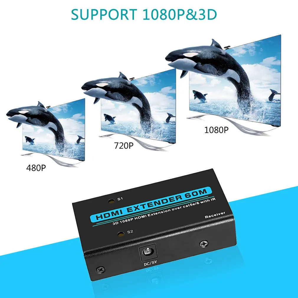 Цифровой HDMI удлинитель через один Cat5e/6 с ИК 60 м поддержка HD видео аудио 1080P HDCP