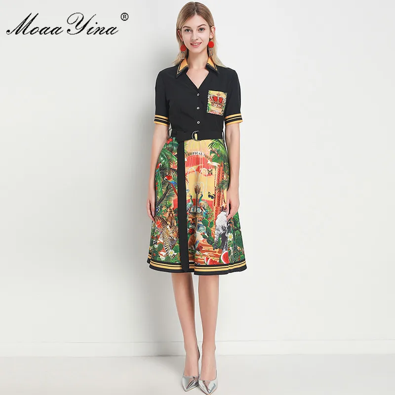 MoaaYina модное дизайнерское платье весенние женские платья с коротким рукавом