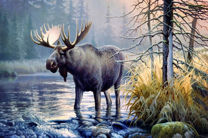 

Картина маслом с изображением оленя, для рукоделия, 11/ 14ct /16/28/27ct