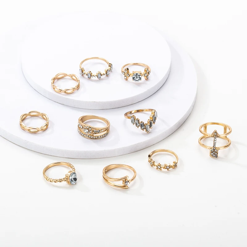 Винтажный Золотой набор колец с кристаллами Moon Star кольцо для женщин свадебный