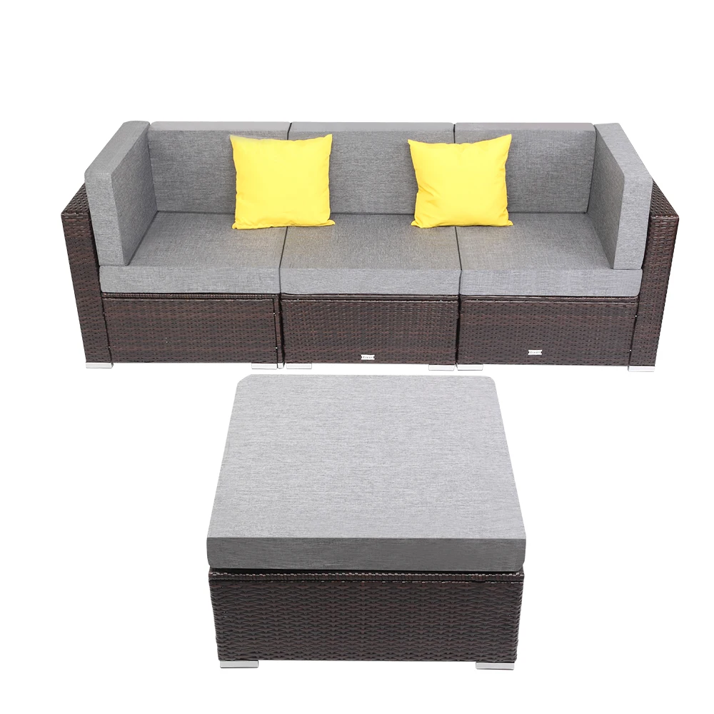 

4 Pieces Patio PE Wicker Rattan Corner Sofa Set