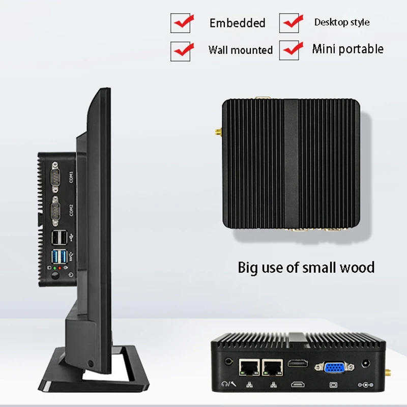 

J1900Quad-Core Mini Industrial Computer Barebones Dual Network 4G Fanless Industry Computer Suitable for Office(US Plug)